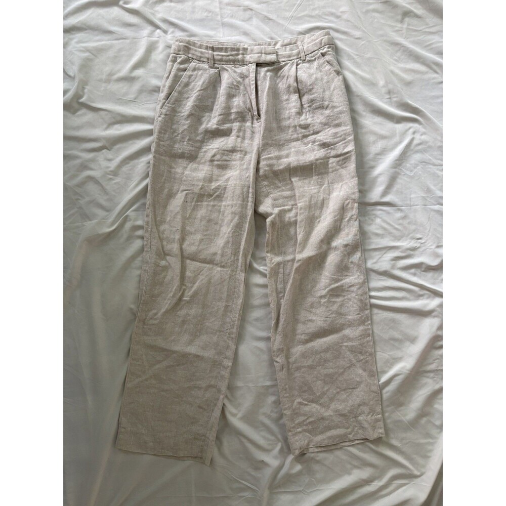 BR Womens 100% Linen Classic Trouser Pants Ivory Size 4 Beach Casual Summer